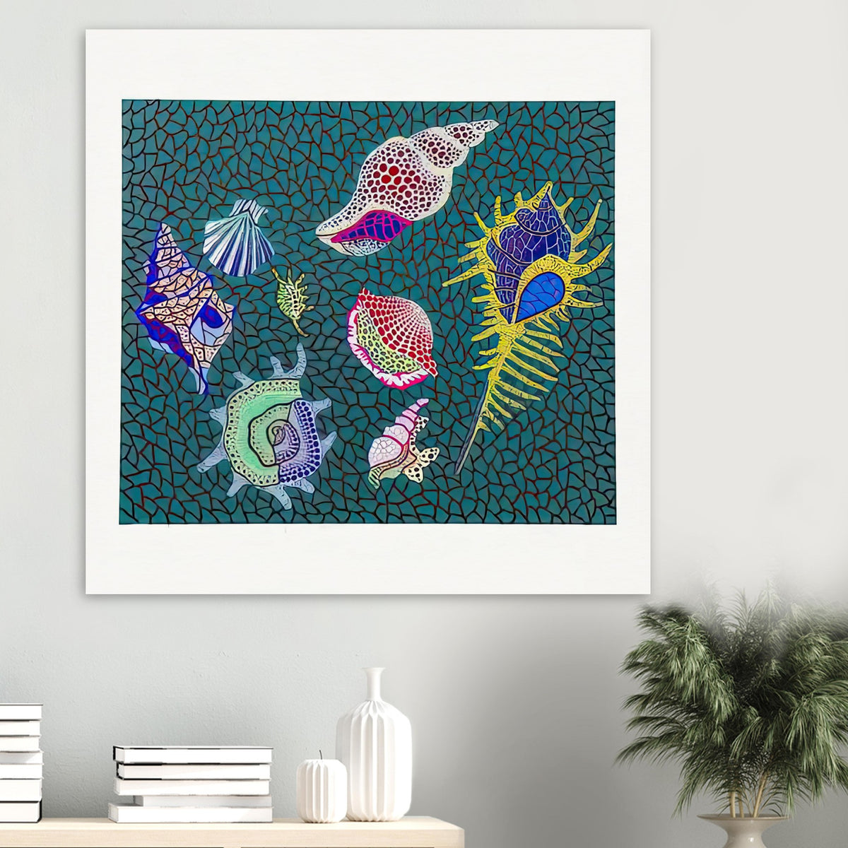 Yayoi Kusama poster — Shellfish poster by Yayoi Kusama explores shellfish forms as an intimate marine still-life subject