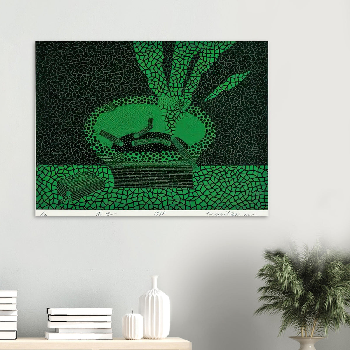 Yayoi Kusama poster — The familiar outline of an ashtray becomes unexpectedly compelling in this early Kusama still-life subject