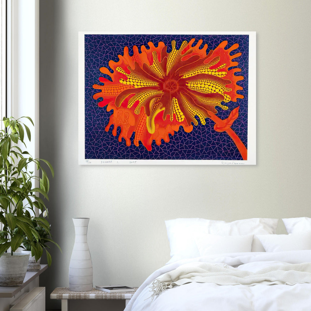 Yayoi Kusama poster — Flower (C) treats a single flowering motif as a complete visual world