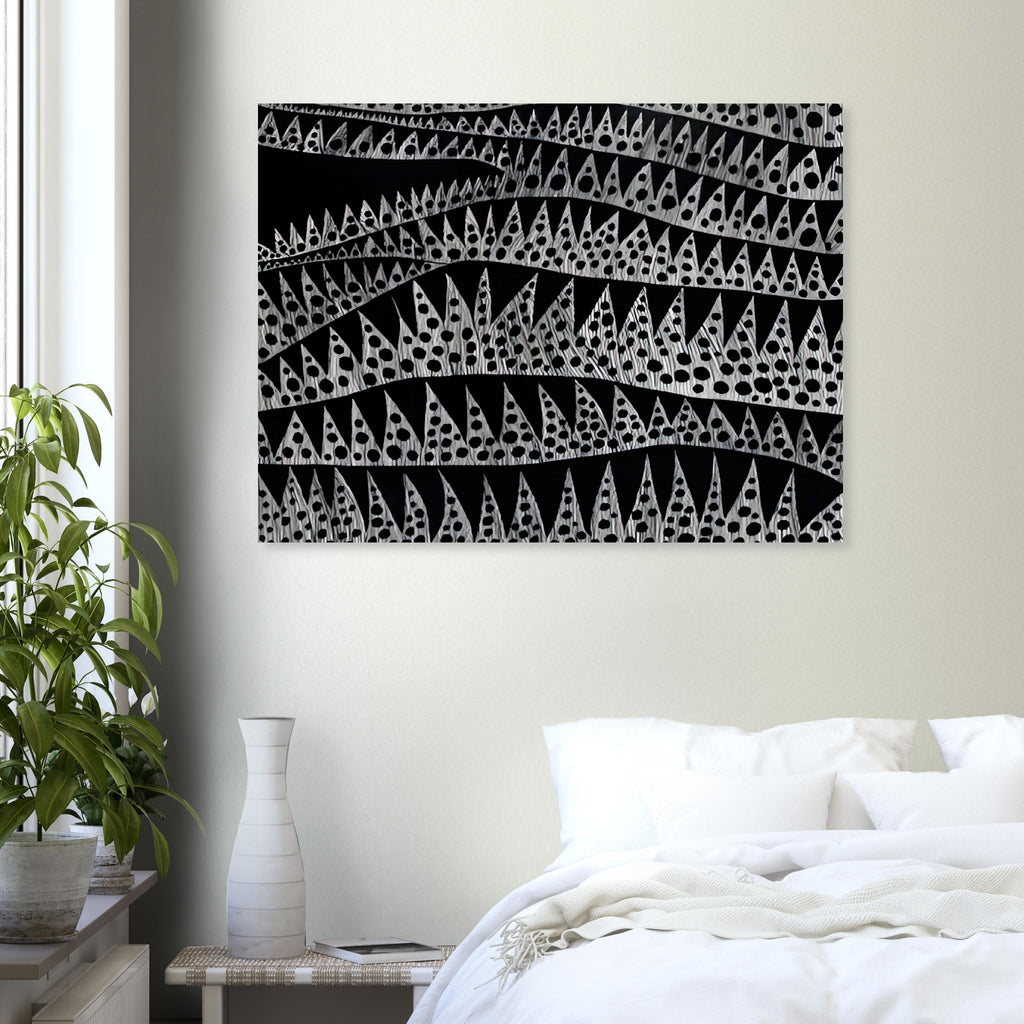 Yayoi Kusama poster — Waves (TWXZO) approaches the motion of water as a patterned, repeating event