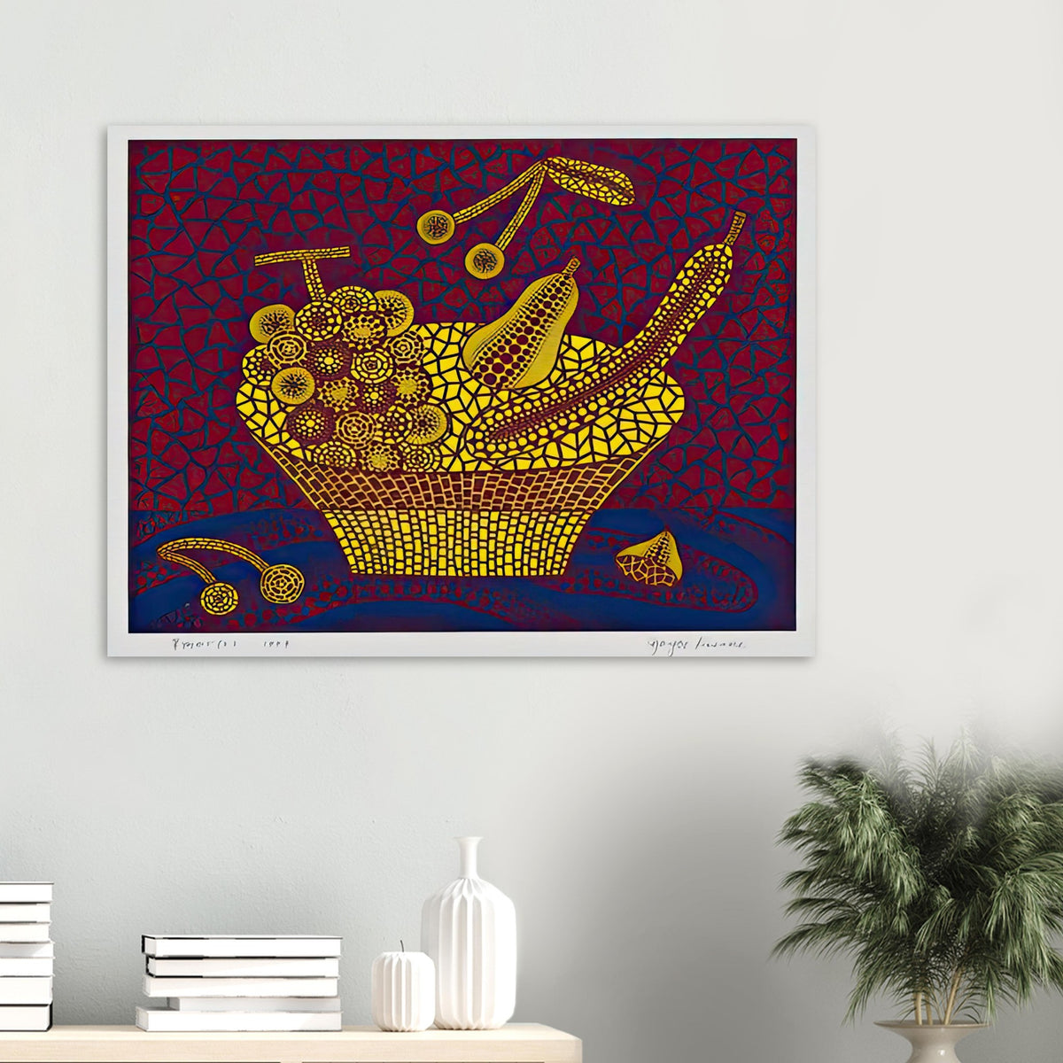 Yayoi Kusama poster — Fruit Basket (2) by Yayoi Kusama explores one of the artist’s recurring subjects: the abundance of ordinary fruit