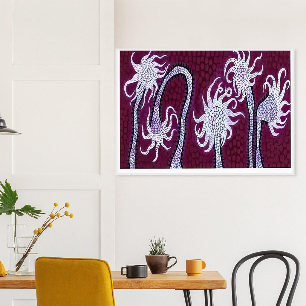 Yayoi Kusama framed print — Night Flowers (A) explores the mystery of blossoms after dark