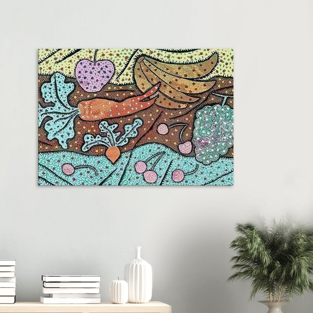 Yayoi Kusama canvas print — Standing in the Visionary Field belongs to Kusama’s important early printmaking period and combines an imaginative landscape with the visual idea of proliferation