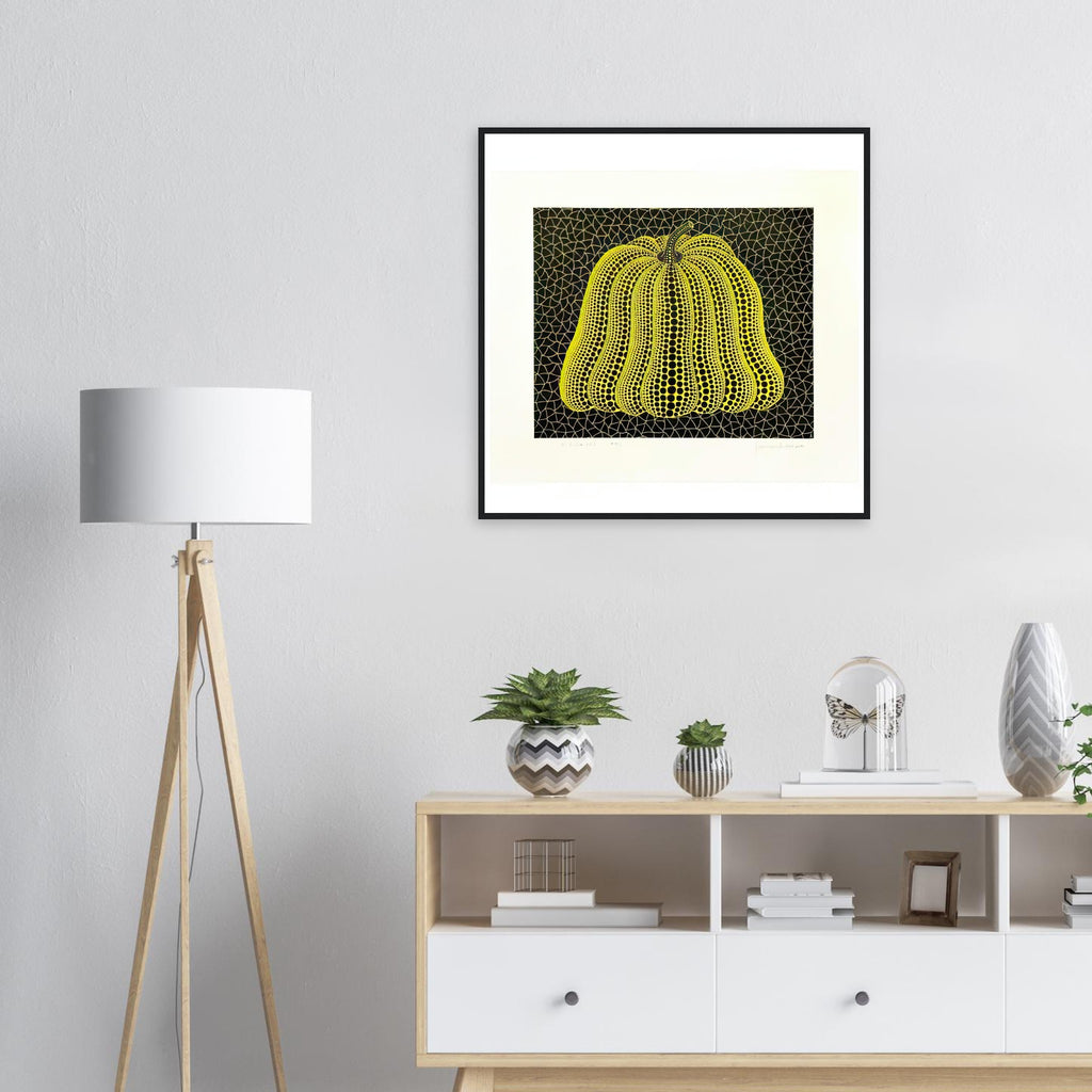 Yayoi Kusama framed print — Pumpkin MY sits alongside Pumpkin MT in Kusama’s printmaking but remains its own image