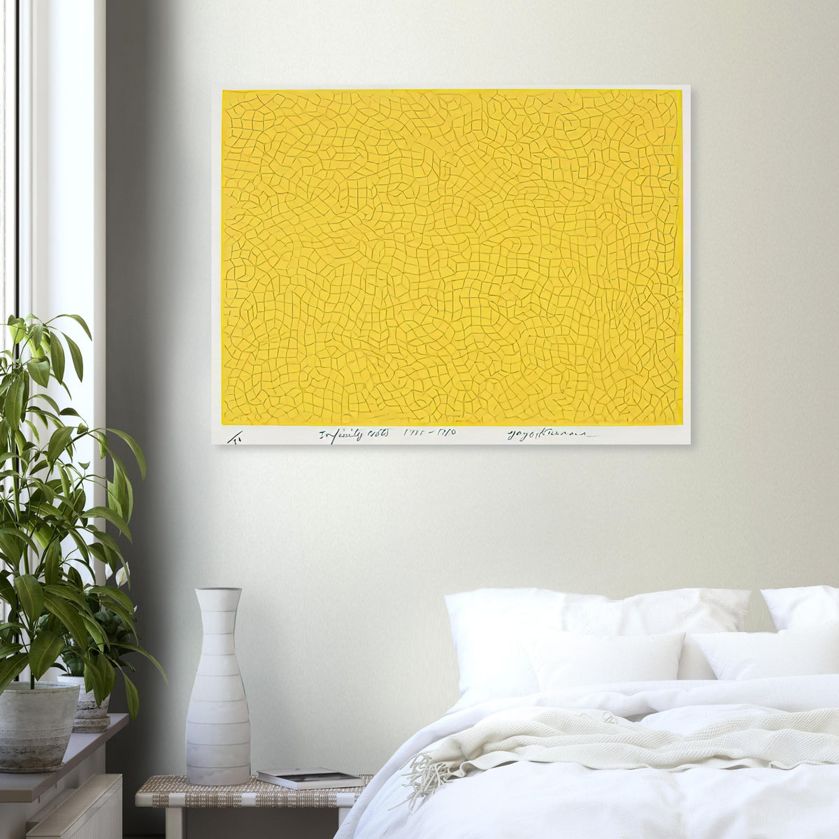 Yayoi Kusama poster — Infinity Nets (Image 6) explores Kusama’s Infinity Net as a field built from countless repeated marks