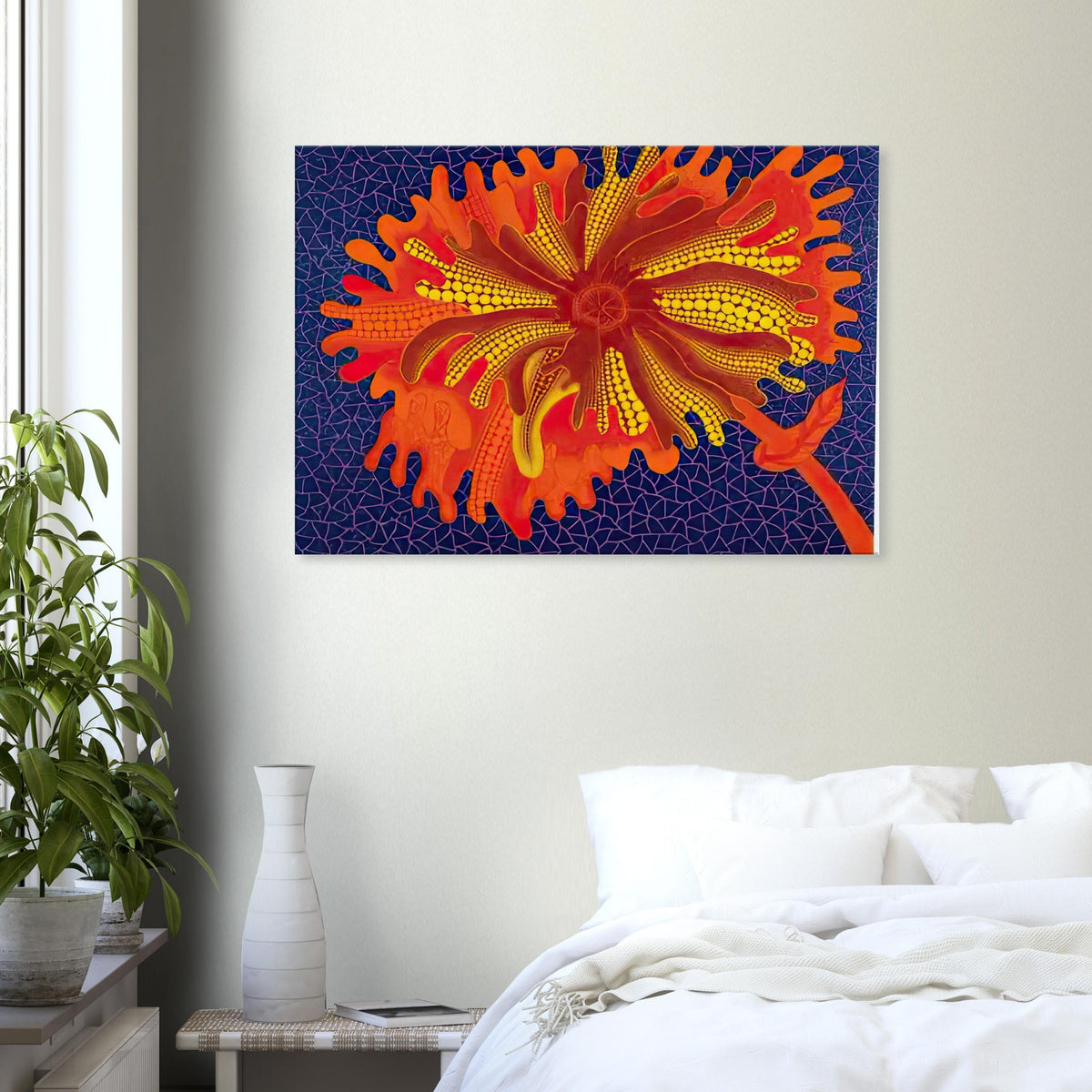 Yayoi Kusama canvas print — Flower (C) treats a single flowering motif as a complete visual world