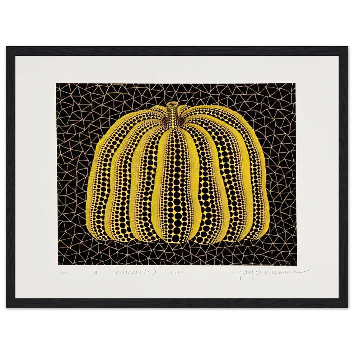 Yayoi Kusama framed print — Pumpkin (Y) is one precisely named variation on Yayoi Kusama’s iconic pumpkin theme, black frame, 30x40 cm / 12x16″