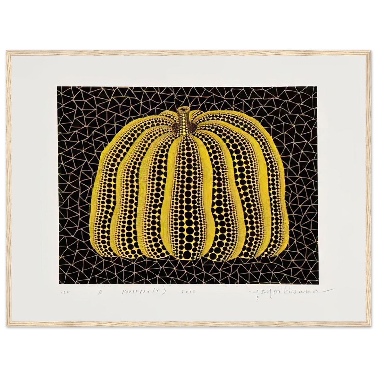Yayoi Kusama framed print — Pumpkin (Y) is one precisely named variation on Yayoi Kusama’s iconic pumpkin theme, wood frame, 60x80 cm / 24x32″