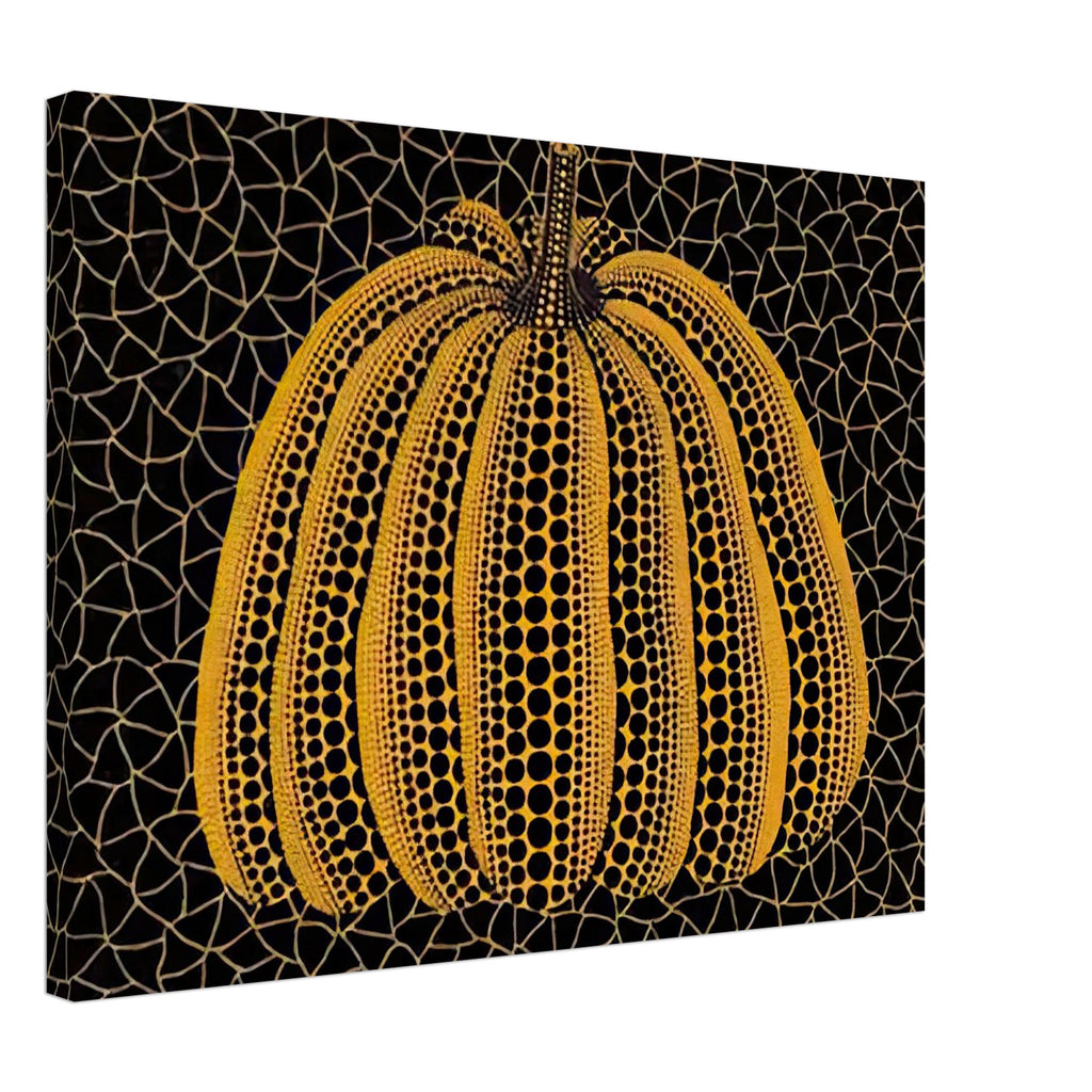Yayoi Kusama canvas print — Pumpkin (YY) [Kusama 231] revisits Kusama’s best-known vegetable through the relationship between its distinctive form and repeating ornament, 45x60 cm / 18x24″