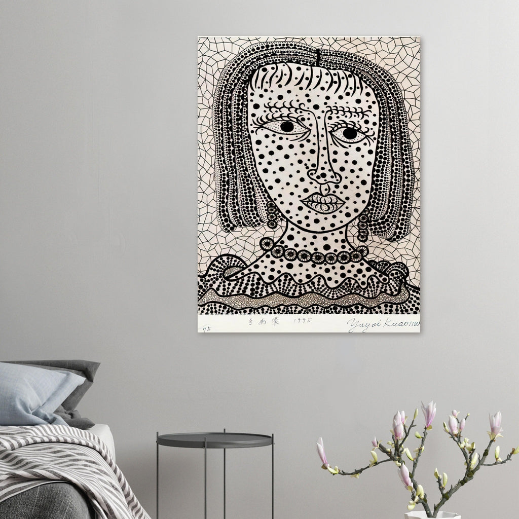 Yayoi Kusama poster — A self-portrait by Kusama is more than a likeness; it opens a question about how the artist chooses to be seen