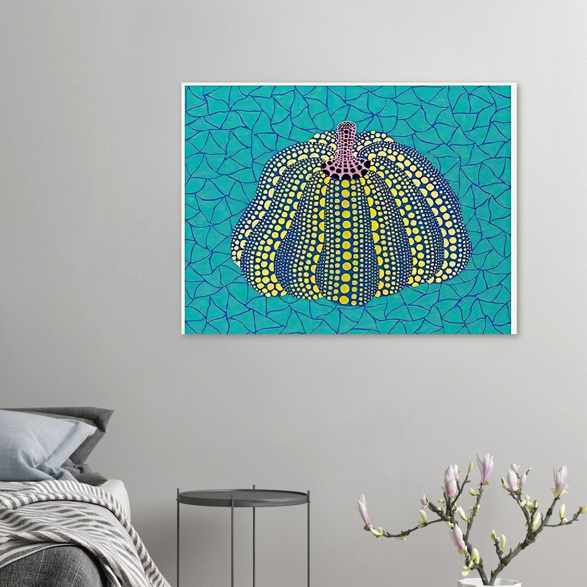 Yayoi Kusama poster — Pumpkin (OG) [Kusama 156] revisits Kusama’s best-known vegetable through the relationship between its distinctive form and repeating ornament
