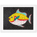 Yayoi Kusama framed print — Fish gives the fish’s streamlined body and sense of underwater movement a graphic role, white frame, 30x40 cm / 12x16″