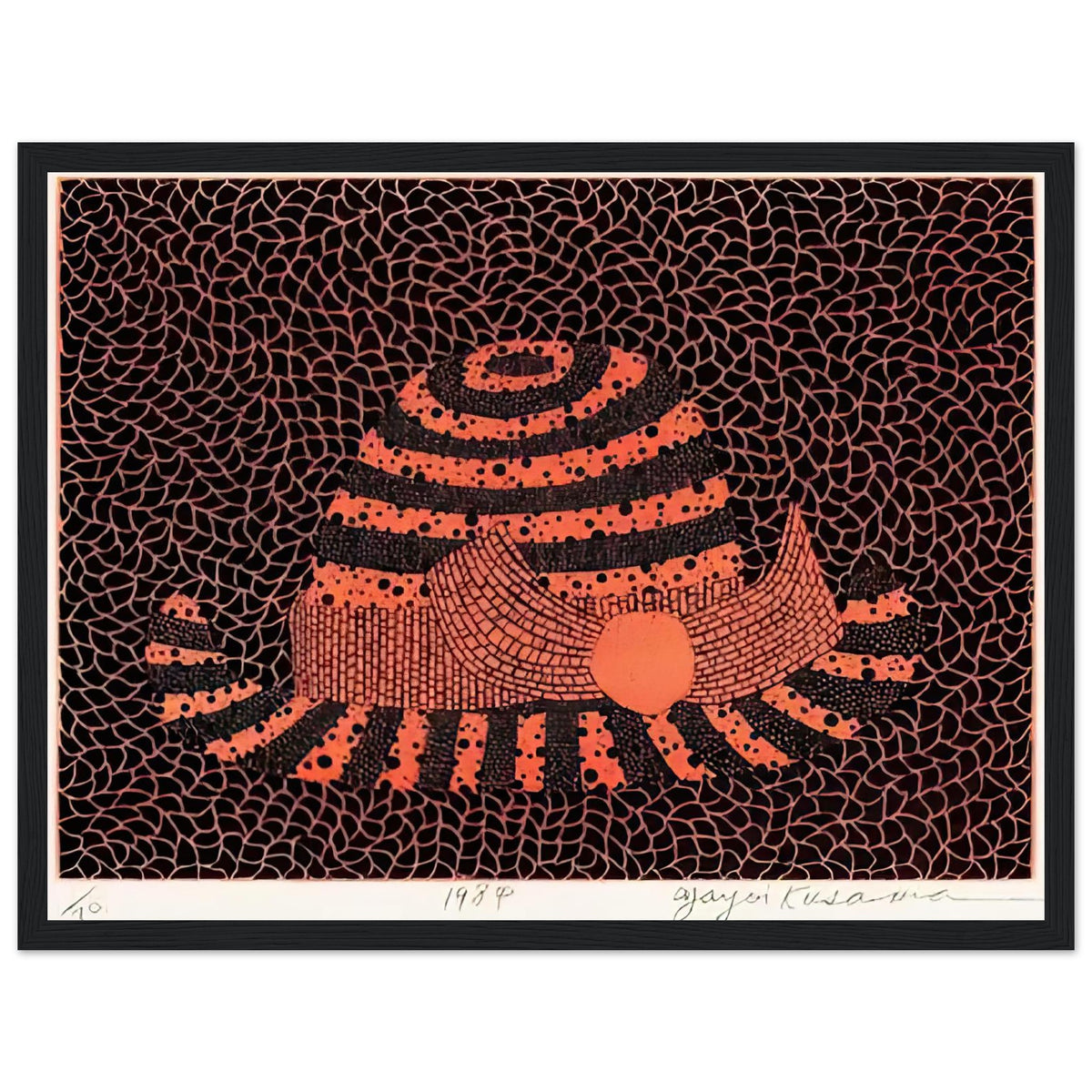 Yayoi Kusama framed print — Hat (2) turns an everyday hat into a subject for playful observation, black frame, 30x40 cm / 12x16″