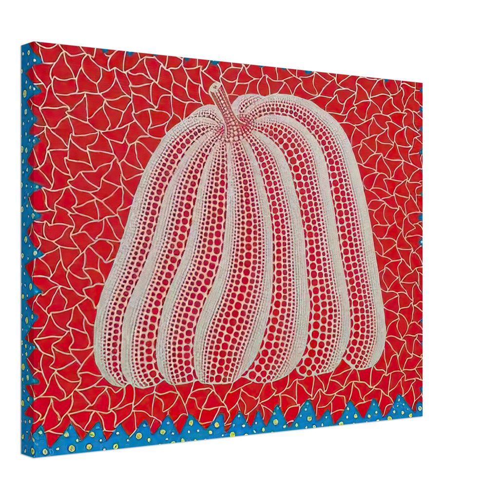 Yayoi Kusama canvas print — Citrouille II from Amour pour Toujours gives Kusama’s beloved pumpkin a celebratory role within a portfolio devoted to love, 45x60 cm / 18x24″