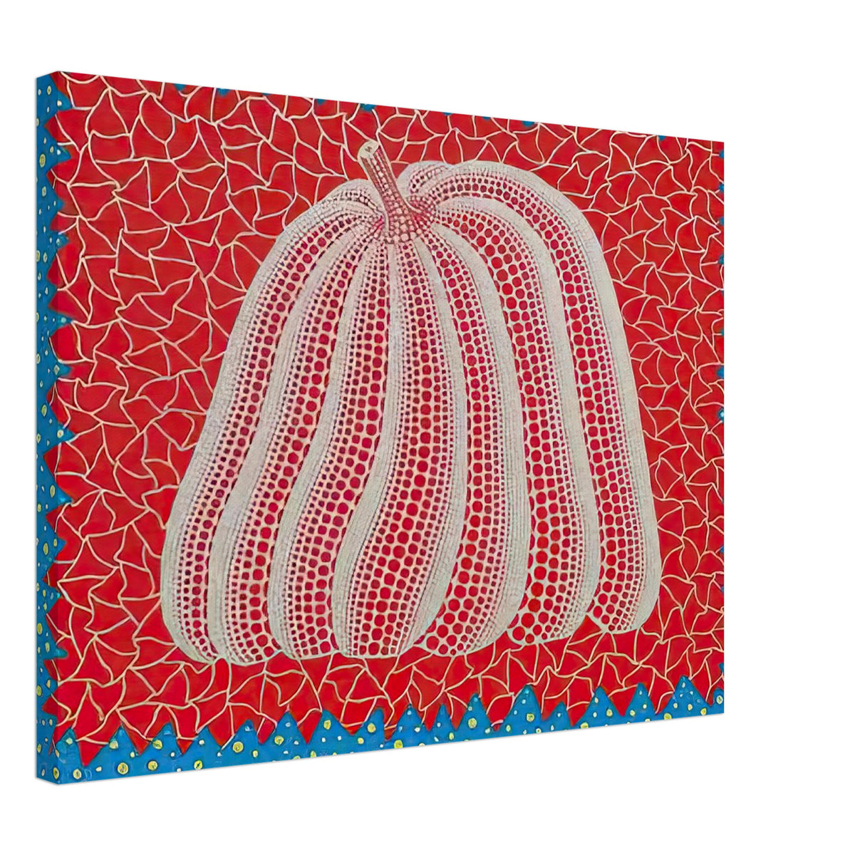 Yayoi Kusama canvas print — Citrouille II from Amour pour Toujours gives Kusama’s beloved pumpkin a celebratory role within a portfolio devoted to love, 45x60 cm / 18x24″