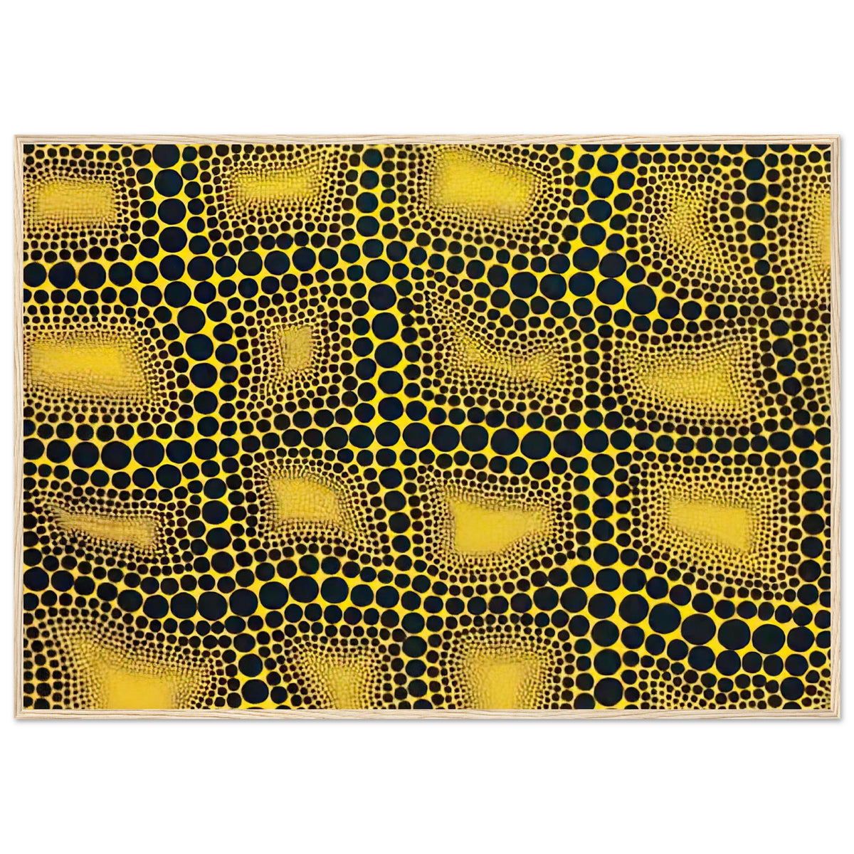 Yayoi Kusama framed print — Town introduces a built environment into Kusama’s range of natural and domestic subjects, wood frame, 70x100 cm / 28x40″
