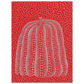 Yayoi Kusama poster — This red pumpkin image uses a familiar gourd as the foundation for an especially vivid statement, 15x20 cm / 6x8″