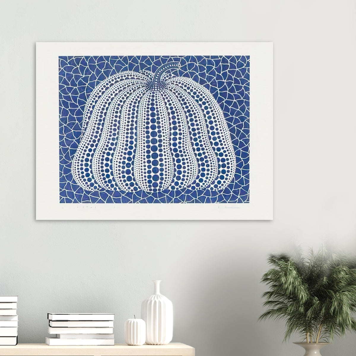 Yayoi Kusama poster — Pumpkin (Blue, Version 2) presents Kusama’s familiar pumpkin through an explicitly blue variation