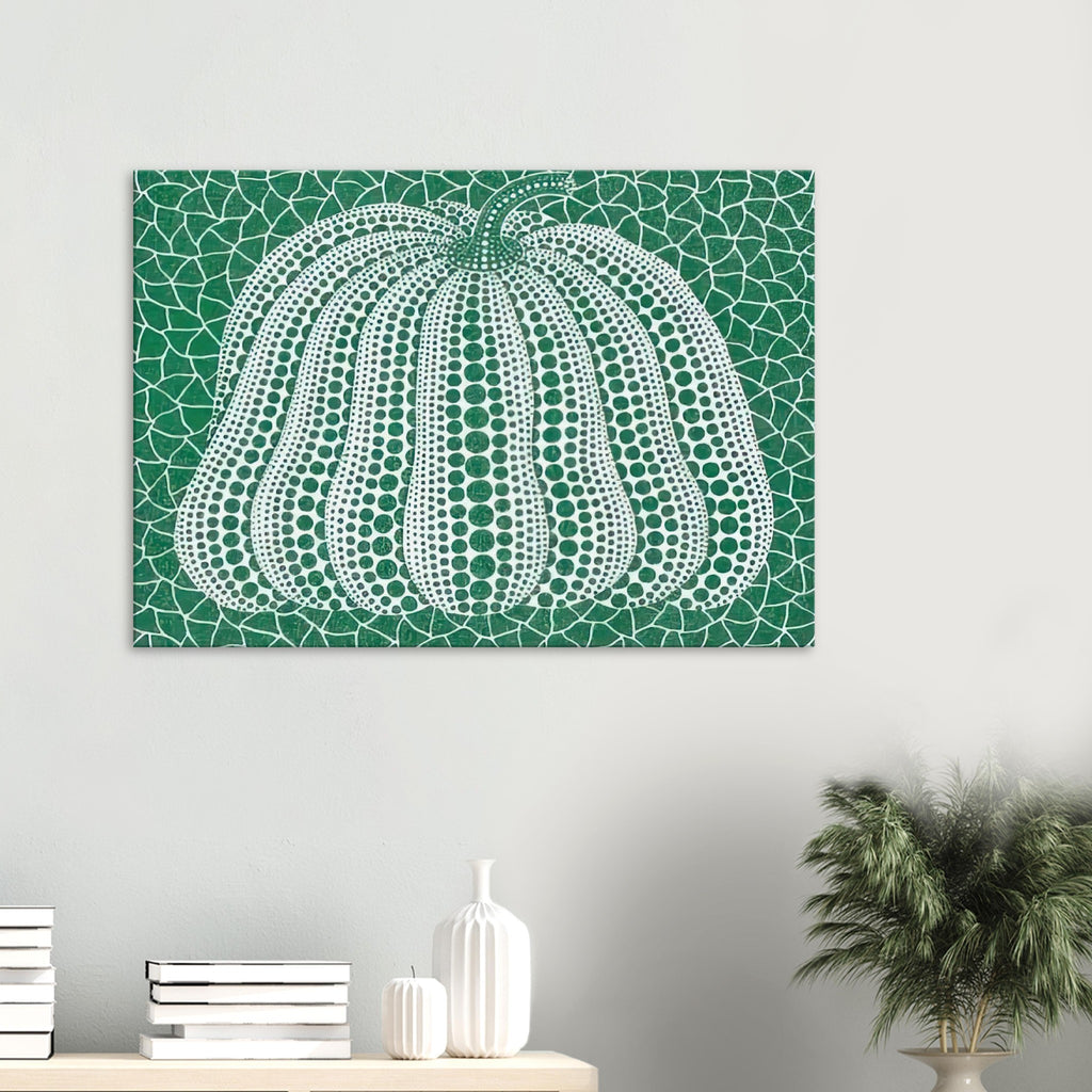 Yayoi Kusama canvas print — Pumpkin Green presents Kusama’s familiar pumpkin through an explicitly green variation