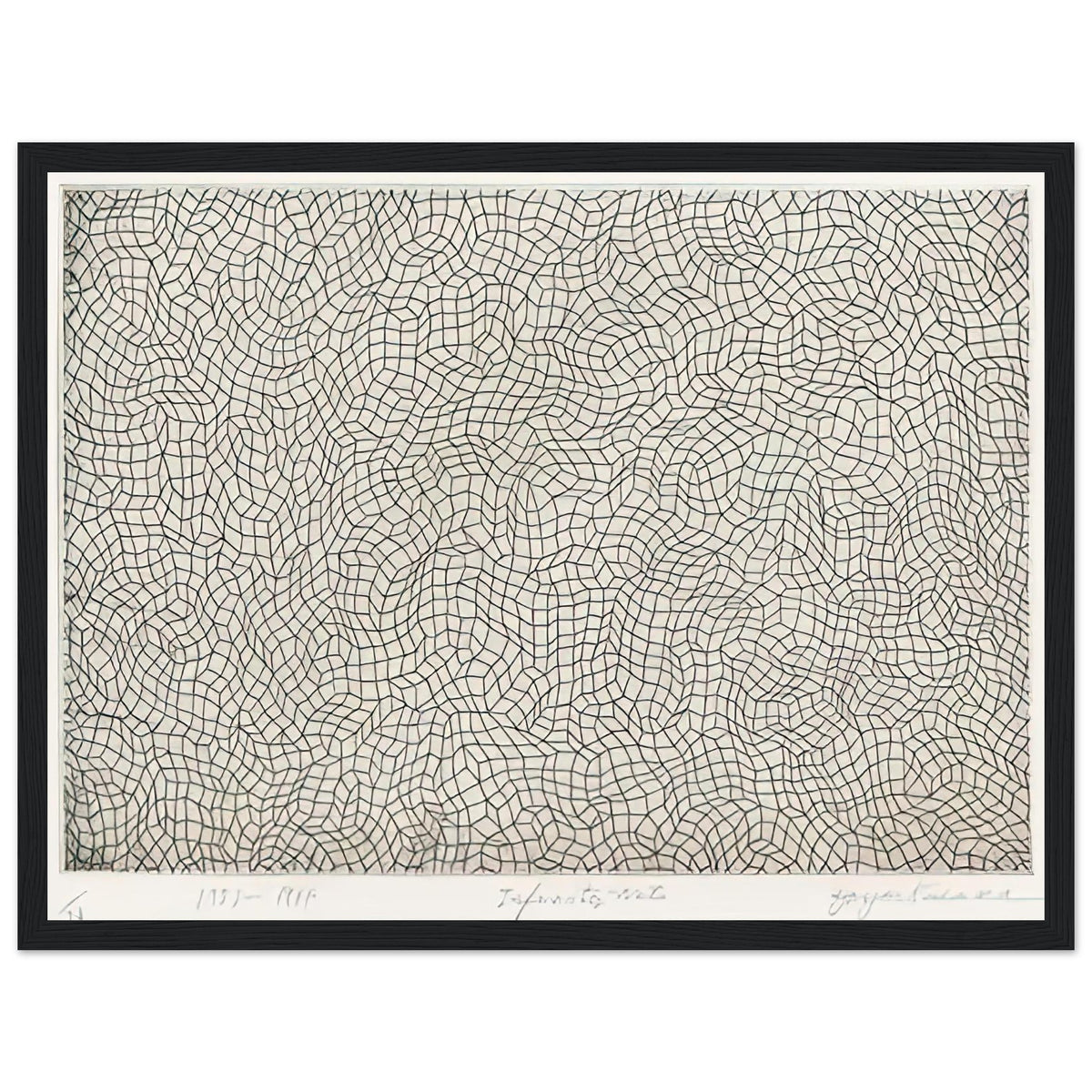 Yayoi Kusama framed print — Infinity Nets [Kusama 51] explores Kusama’s Infinity Net as a field built from countless repeated marks, black frame, 30x40 cm / 12x16″