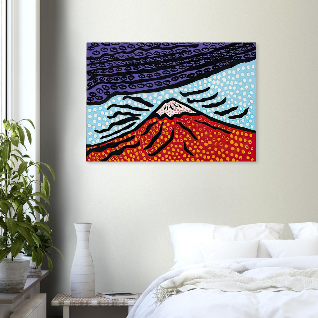 Yayoi Kusama canvas print — Mt. Fuji Is the Home of My Heart presents Japan’s most recognizable mountain as a subject of personal belonging rather than simple