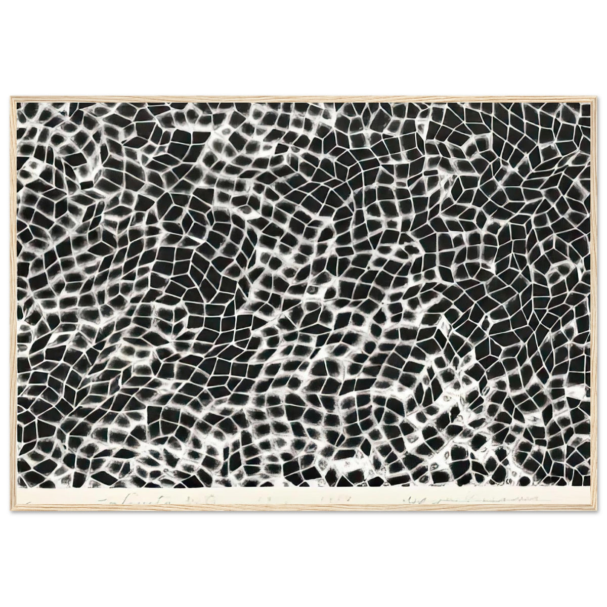 Yayoi Kusama framed print — Infinity Nets (Image 4) explores Kusama’s Infinity Net as a field built from countless repeated marks, wood frame, 70x100 cm / 28x40″