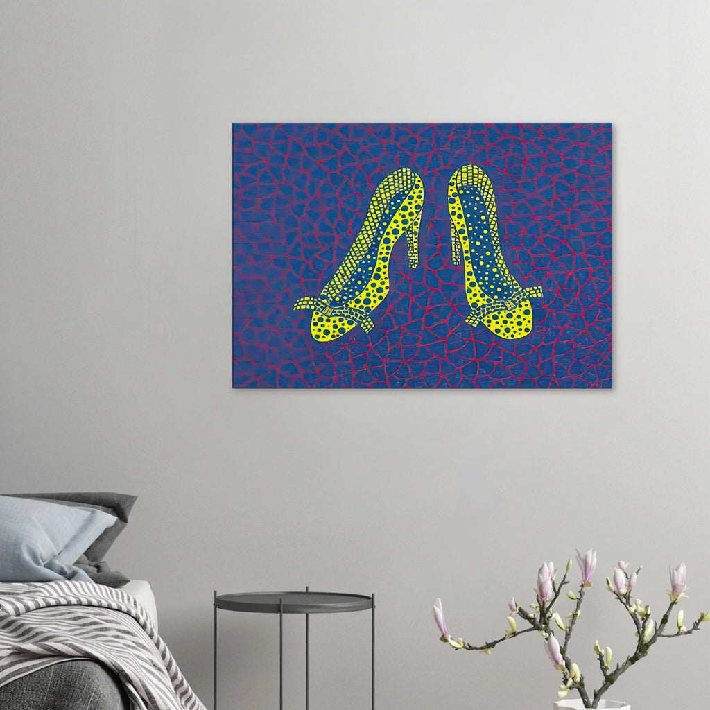 Yayoi Kusama canvas print — High Heels (4) makes a fashion accessory the protagonist of a Kusama print