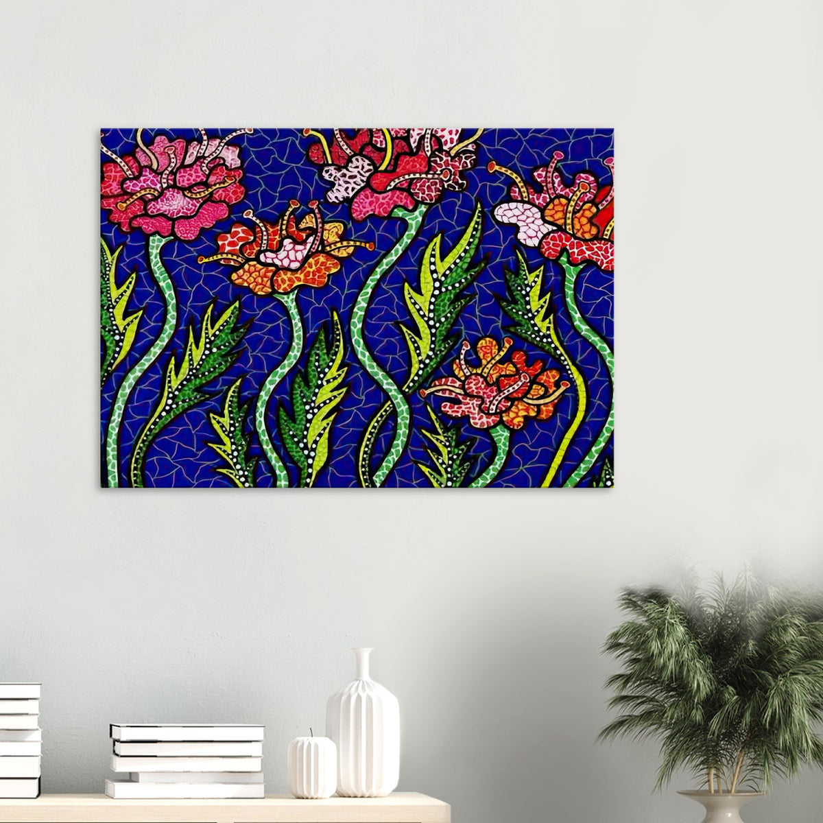Yayoi Kusama canvas print — Summer Flowers brings a seasonal specificity to Kusama’s botanical imagery, suggesting a moment of warmth and vigorous bloom