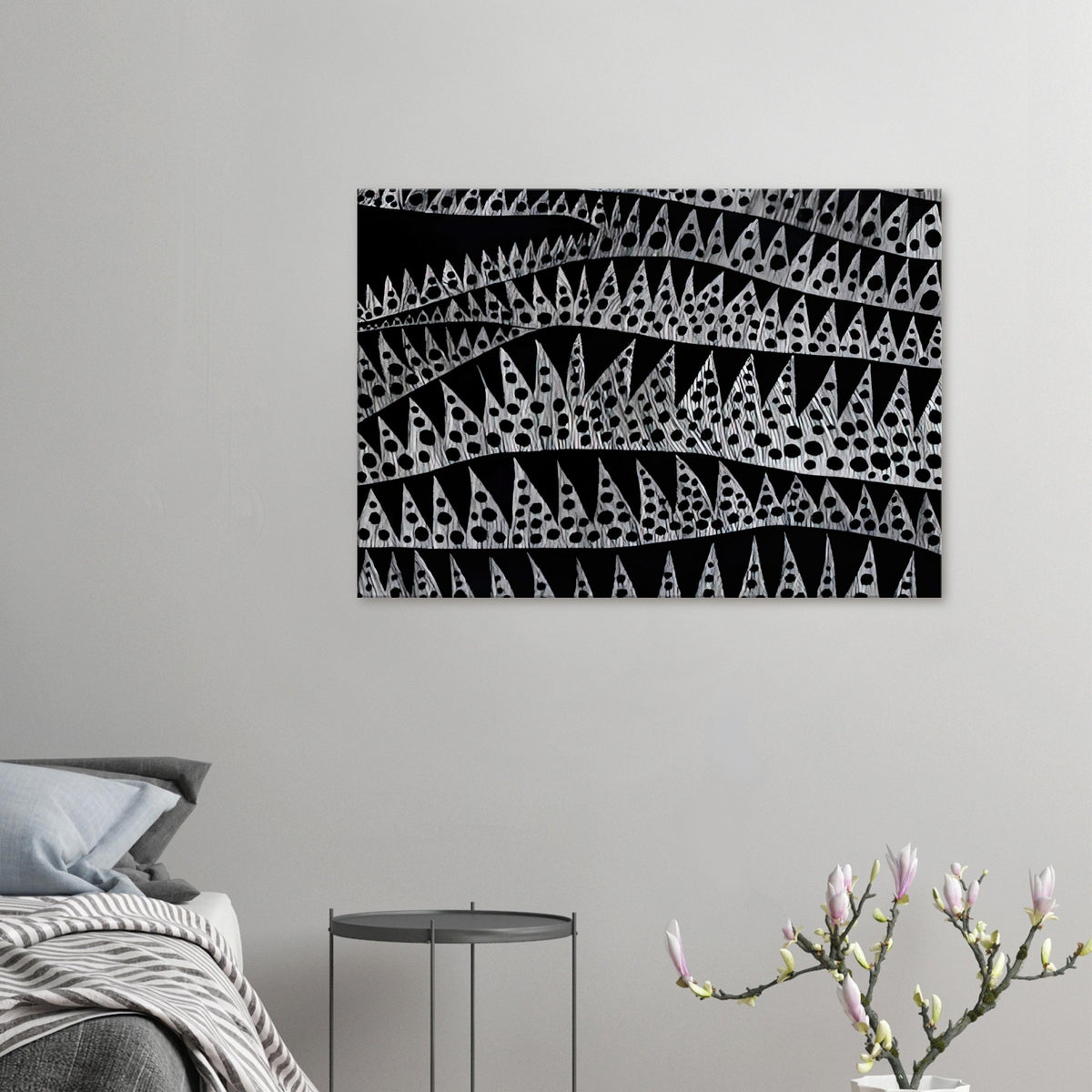 Yayoi Kusama canvas print — Waves (TWXZO) approaches the motion of water as a patterned, repeating event