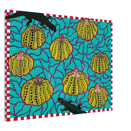 Yayoi Kusama canvas print — Black Lizards introduces a less familiar animal motif into Kusama’s vocabulary of living creatures and repeating patterns, 60x80 cm / 24x32″