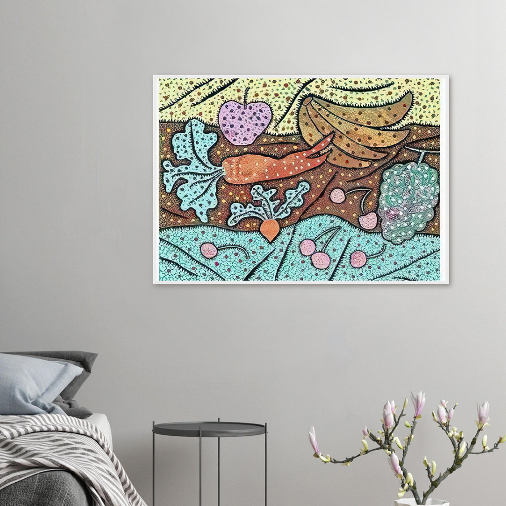 Yayoi Kusama framed print of Standing in the Visionary Field — standing in the Visionary Field belongs to Kusama’s important early printmaking period and combines an imaginative landscape with the visual idea of proliferation