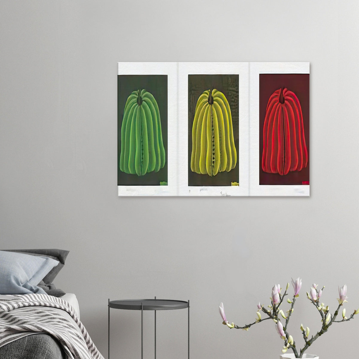 Yayoi Kusama canvas print — Pumpkin 2000 (Set) uses a set treatment to reinterpret one of Kusama’s most affectionate subjects