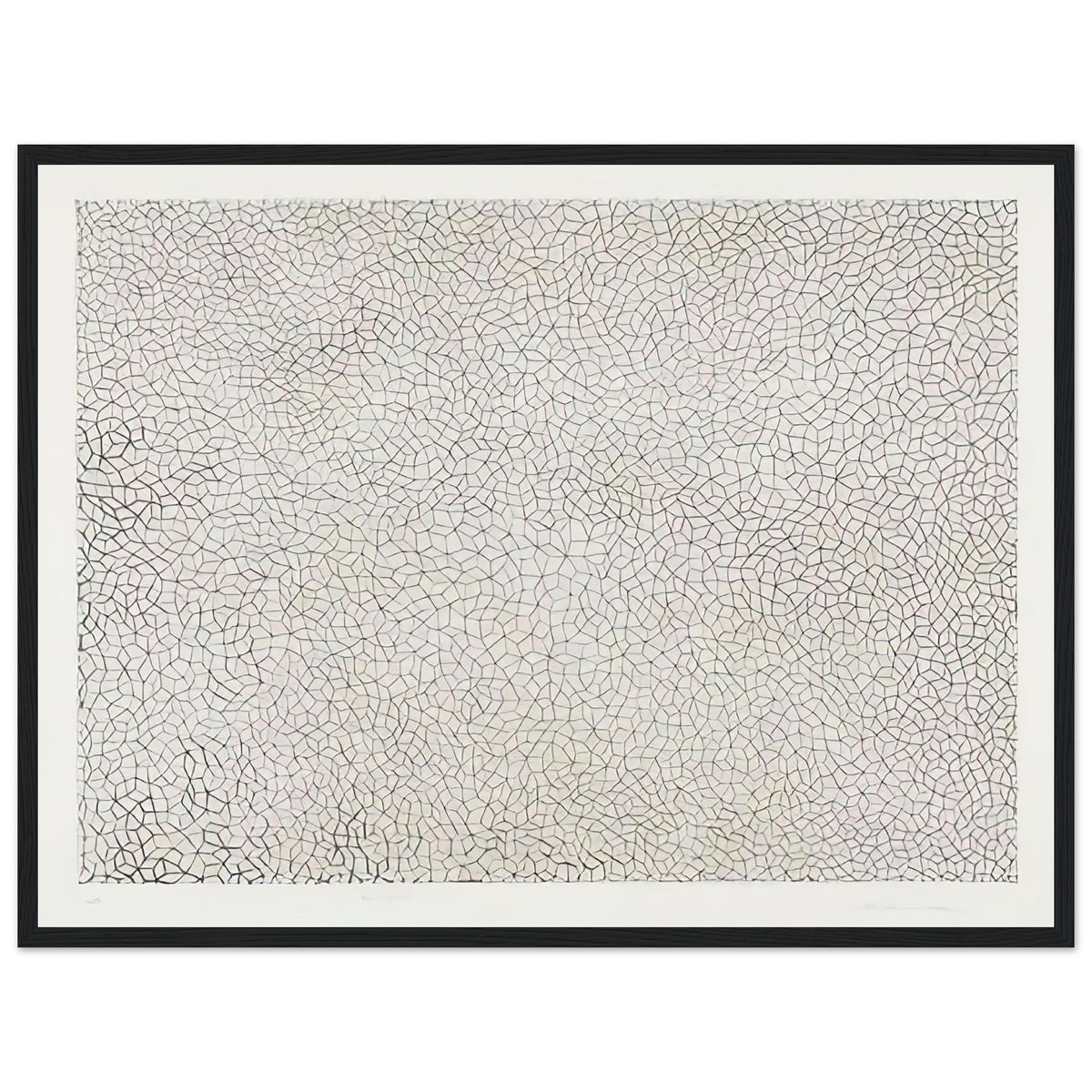 Yayoi Kusama framed print — Infinity Nets (Image 3) explores Kusama’s Infinity Net as a field built from countless repeated marks, black frame, 45x60 cm / 18x24″
