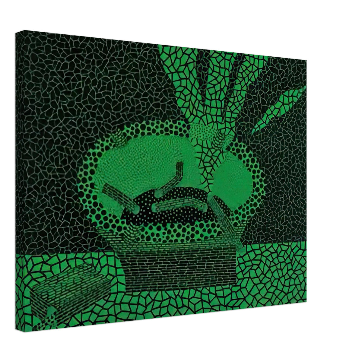 Yayoi Kusama canvas print — The familiar outline of an ashtray becomes unexpectedly compelling in this early Kusama still-life subject, 45x60 cm / 18x24″