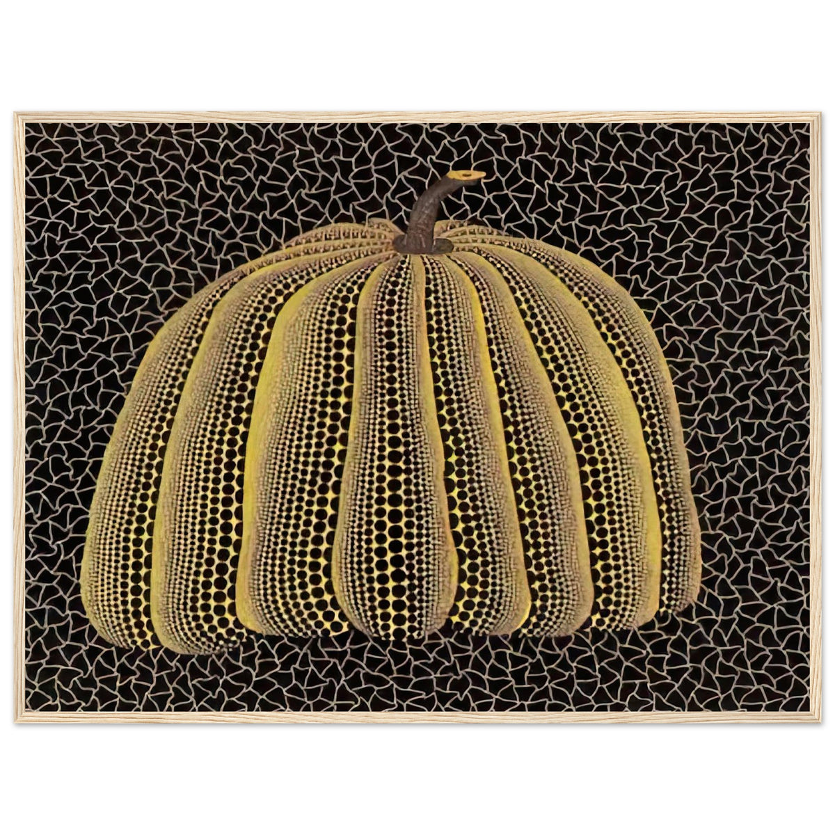 Yayoi Kusama framed print — Pumpkin (Yellow Y) [Kusama 148] presents Kusama’s familiar pumpkin through an explicitly yellow variation, wood frame, 60x80 cm / 24x32″