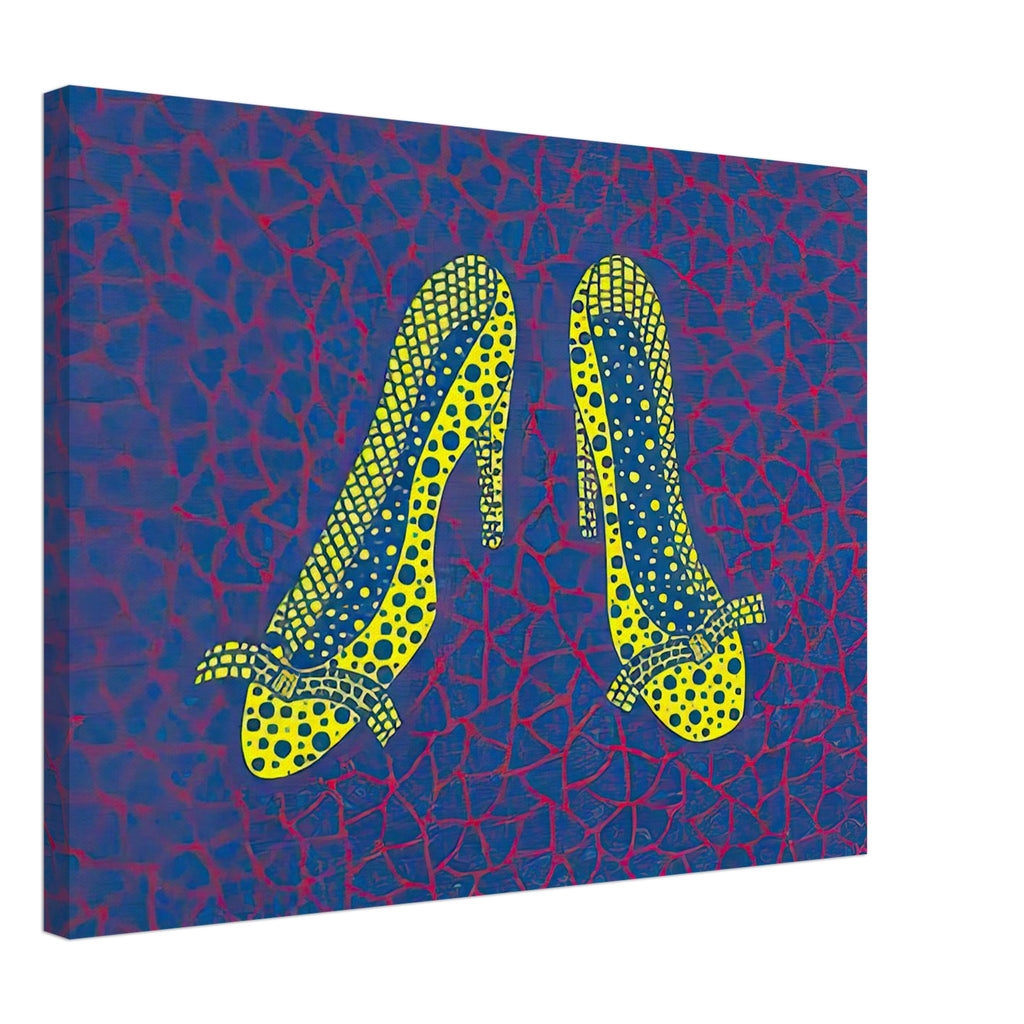 Yayoi Kusama canvas print — High Heels (4) makes a fashion accessory the protagonist of a Kusama print, 45x60 cm / 18x24″