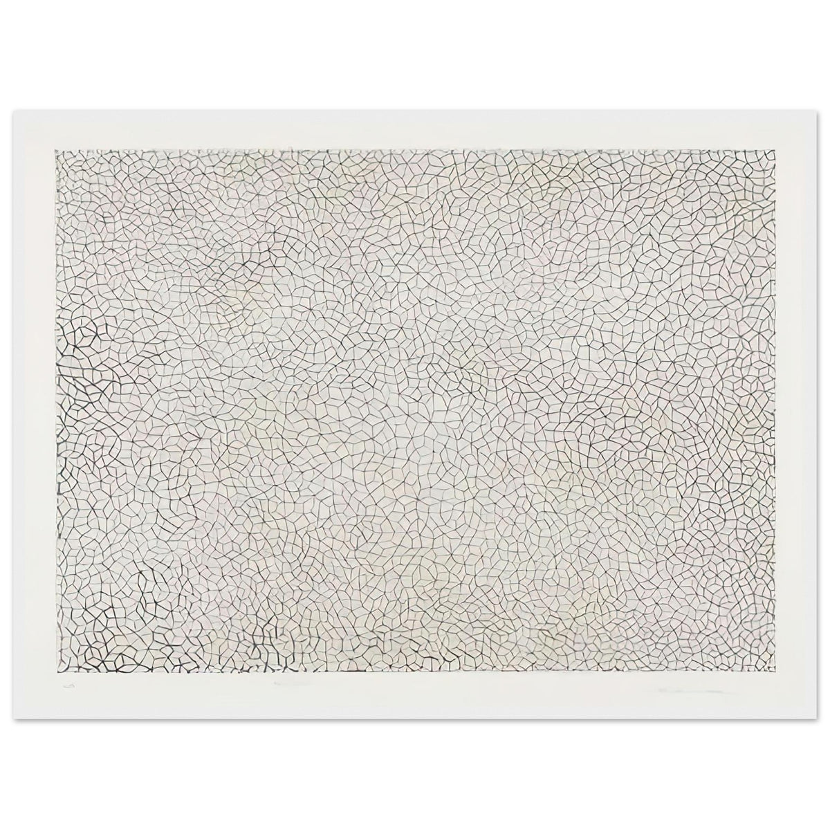 Yayoi Kusama framed print — Infinity Nets (Image 3) explores Kusama’s Infinity Net as a field built from countless repeated marks, white frame, 60x80 cm / 24x32″