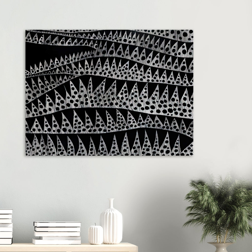 Yayoi Kusama poster — Waves (TWXZO) approaches the motion of water as a patterned, repeating event