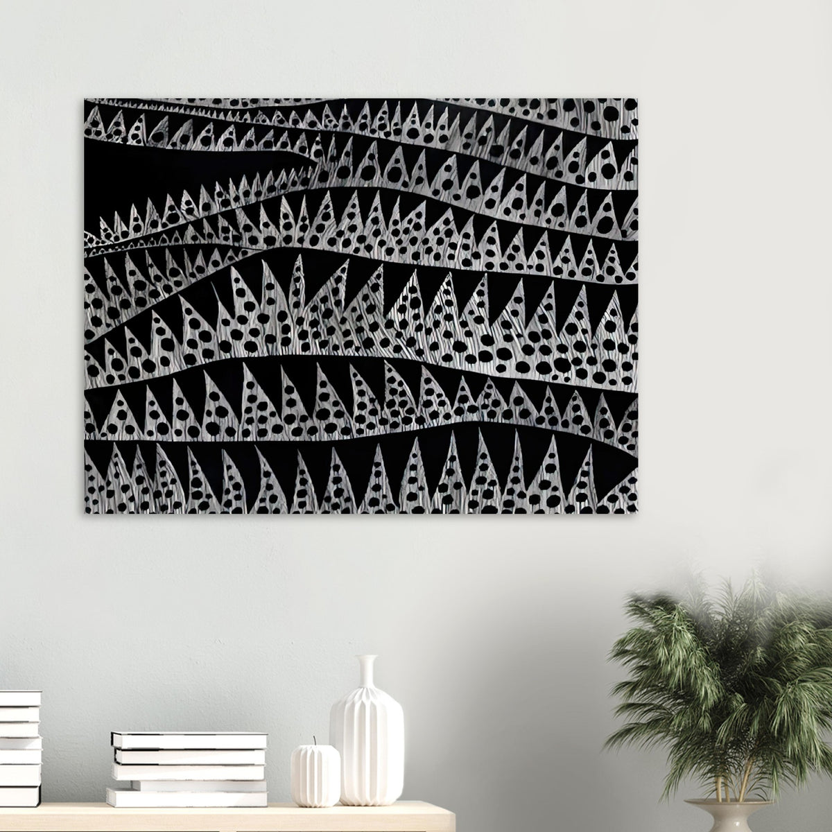 Yayoi Kusama poster — Waves (TWXZO) approaches the motion of water as a patterned, repeating event