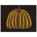 Yayoi Kusama poster — Pumpkin (YY) [Kusama 231] revisits Kusama’s best-known vegetable through the relationship between its distinctive form and repeating ornament, 15x20 cm / 6x8″