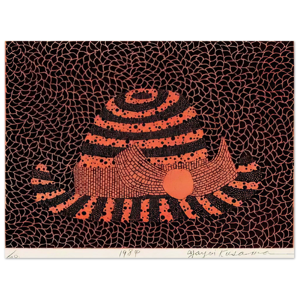 Yayoi Kusama poster — Hat (2) turns an everyday hat into a subject for playful observation, 15x20 cm / 6x8″