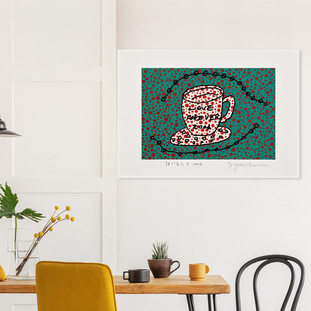 Yayoi Kusama framed print — Morning Is Here (D) joins a series of compact 2004 prints in which the beginning of the day becomes a subject for personal symbols and tightly controlled graphic