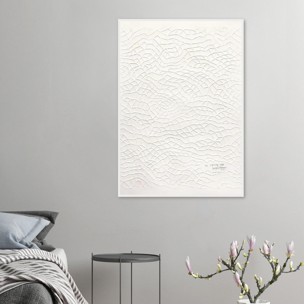 Yayoi Kusama framed print — The image labelled Infinity Nets [Kusama 297] returns to Kusama’s most distinctive form of abstraction: many closely repeated marks coalescing into a field that