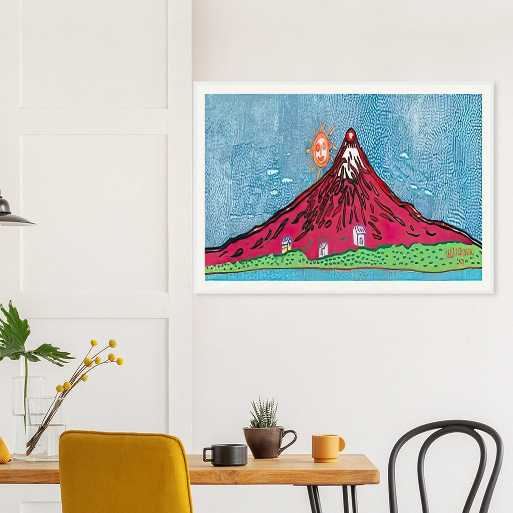 Yayoi Kusama framed print — Mt. Fuji in Seven Colours: Mt. Fuji I Love is Kusama’s red interpretation of the celebrated Japanese mountain. The