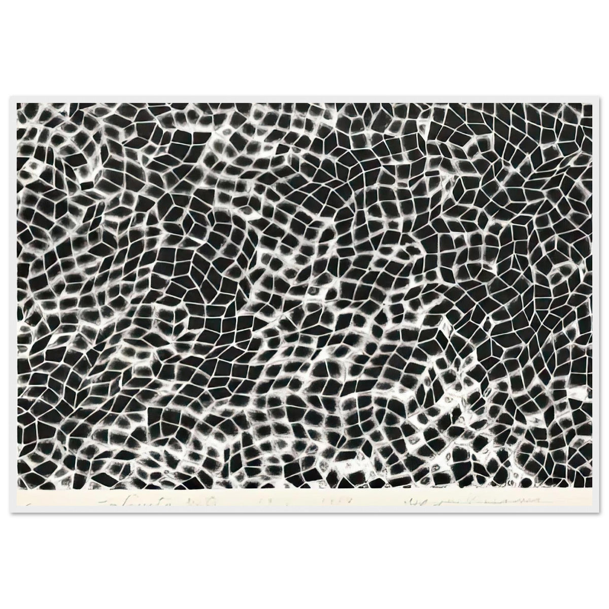 Yayoi Kusama framed print — Infinity Nets (Image 4) explores Kusama’s Infinity Net as a field built from countless repeated marks, white frame, 70x100 cm / 28x40″