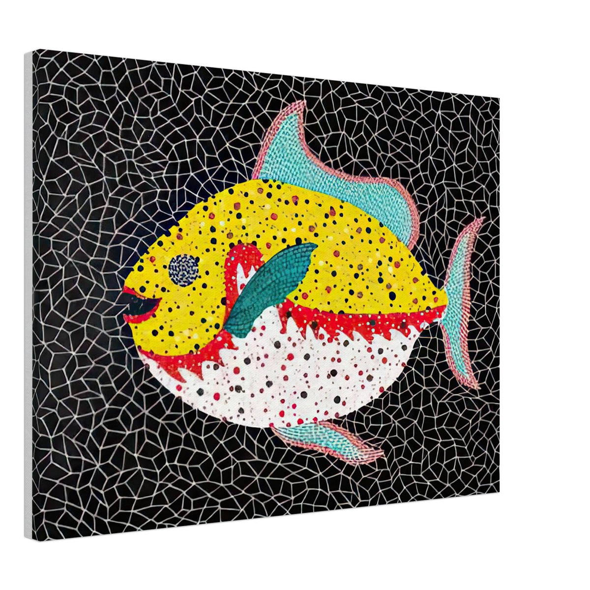 Yayoi Kusama canvas print — Fish gives the fish’s streamlined body and sense of underwater movement a graphic role, 45x60 cm / 18x24″