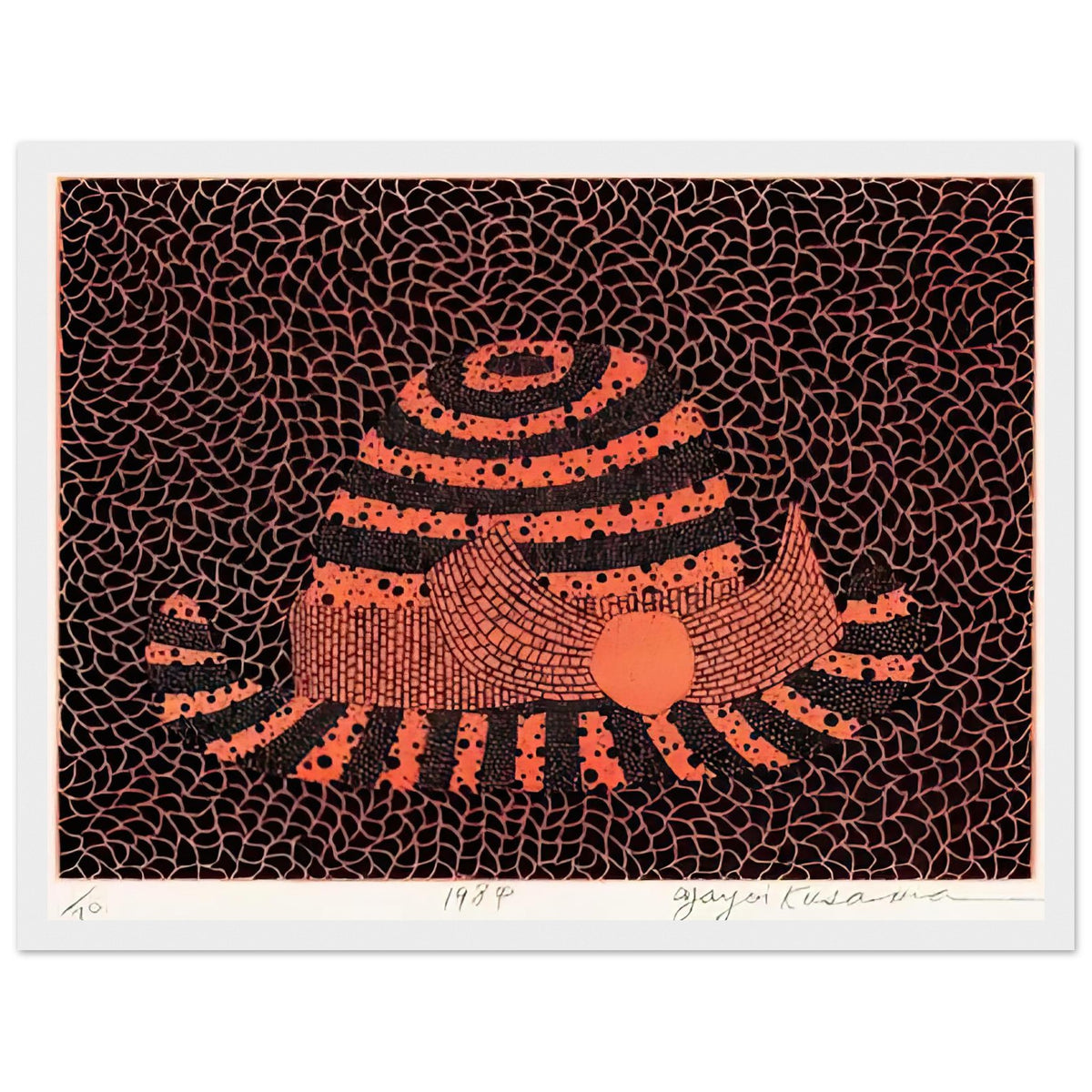 Yayoi Kusama framed print — Hat (2) turns an everyday hat into a subject for playful observation, white frame, 30x40 cm / 12x16″