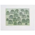 Yayoi Kusama poster — Pumpkin Army (green) turns a single familiar vegetable into a collective presence, 15x20 cm / 6x8″