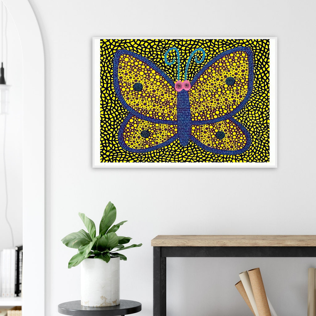 Yayoi Kusama framed print — Papillon I from Amour pour Toujours explores the butterfly as a symbol of delicacy and transformation