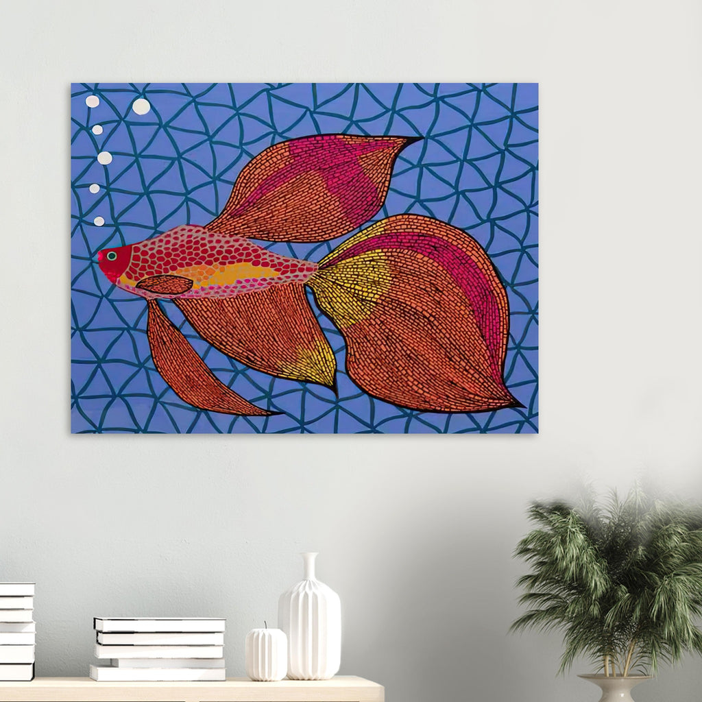 Yayoi Kusama poster — Goldfish shifts Kusama’s attention from land-based motifs to an aquatic creature whose graceful outline invites a playful graphic treatment